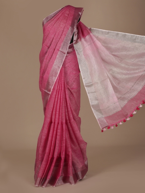 

Pothys Pink Solid Pure Linen Saree