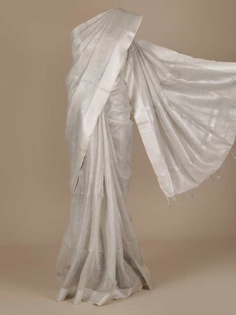 

Pothys Silver-Toned Solid Pure Linen Saree