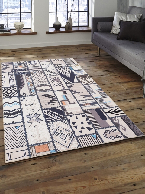 

OBSESSIONS Black & Grey Geometric Anti-Skid Contemporary Carpet