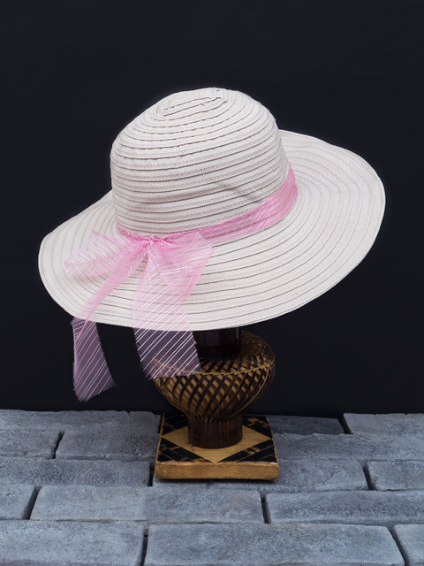

Golden Peacock Women Grey Woven-Design Straw Sun Hat, Beige