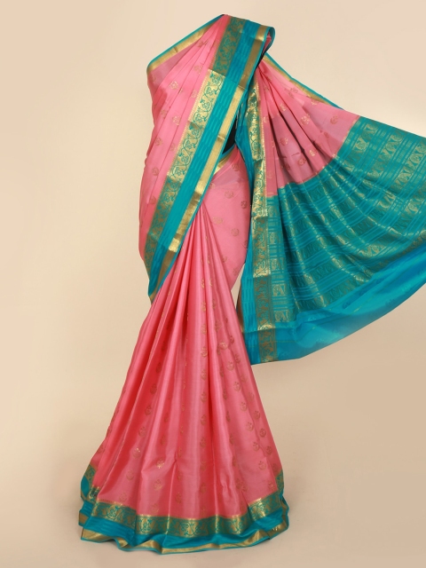 

Pothys Pink & Blue Pure Silk Woven Design Mysore Silk Saree