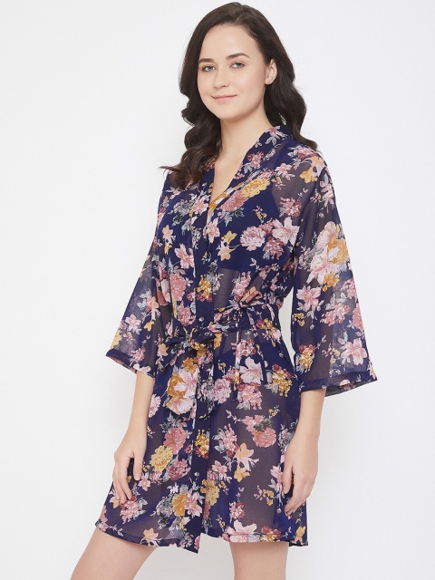 

Clovia Women Blue & Pink Floral Printed Robe