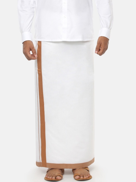 

RAMRAJ COTTON Men White & Brown Solid Dhoti