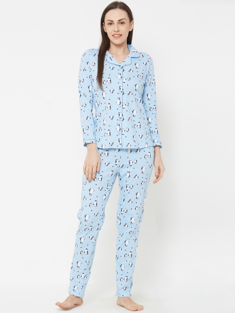

Sweet Dreams Women Turquoise Blue & White Printed Night Suit