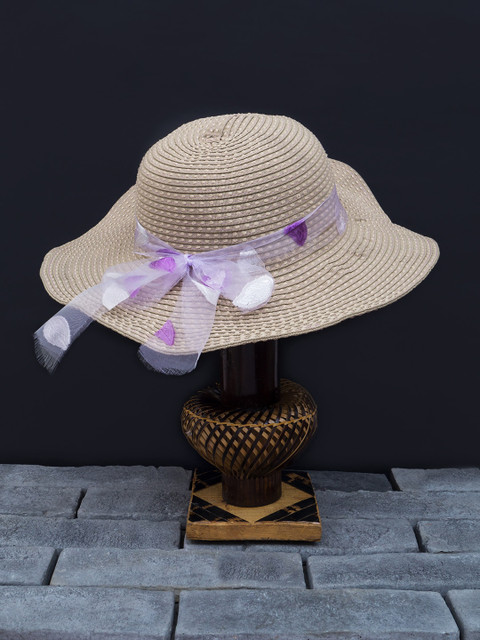 

Golden Peacock Women Olive-Green & Beige Woven-Design Sun Straw Hat