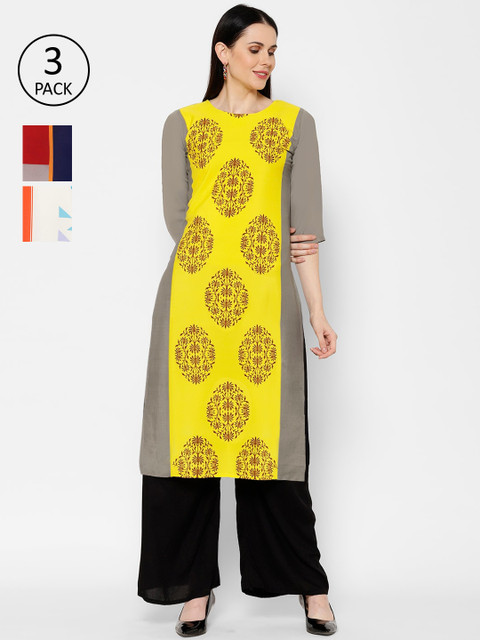 

7Threads Women Pack of 3 Printed Straight Kurta, Multi