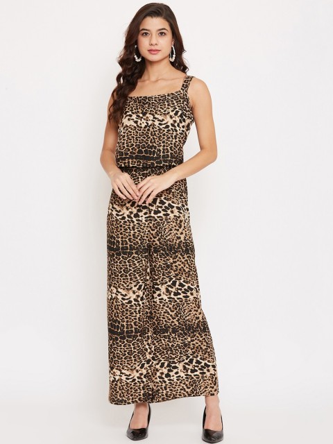 

Ruhaans Women Black & Brown Animal Printed Basic Jumpsuit
