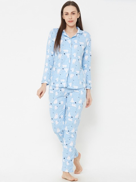 

Sweet Dreams Women Blue & White Graphic Printed Night suit