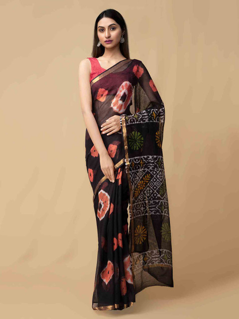 

Unnati Silks Black Pure Cotton Printed Kota Saree