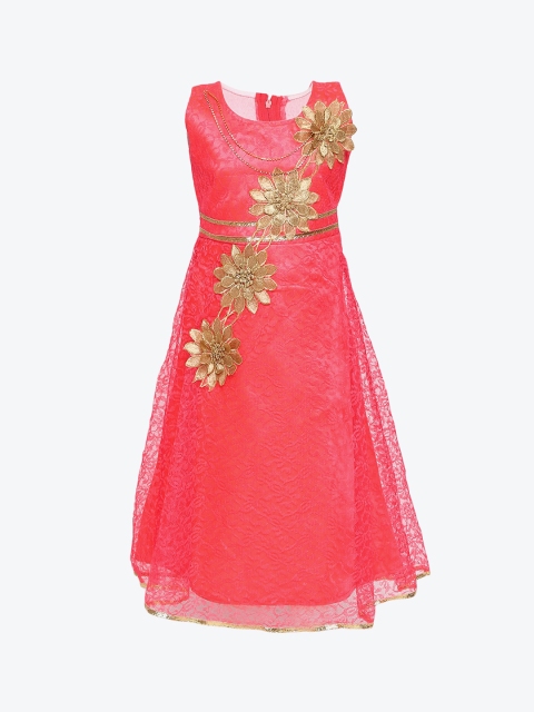 

Aarika Girls Red Self Design Fit and Flare Dress