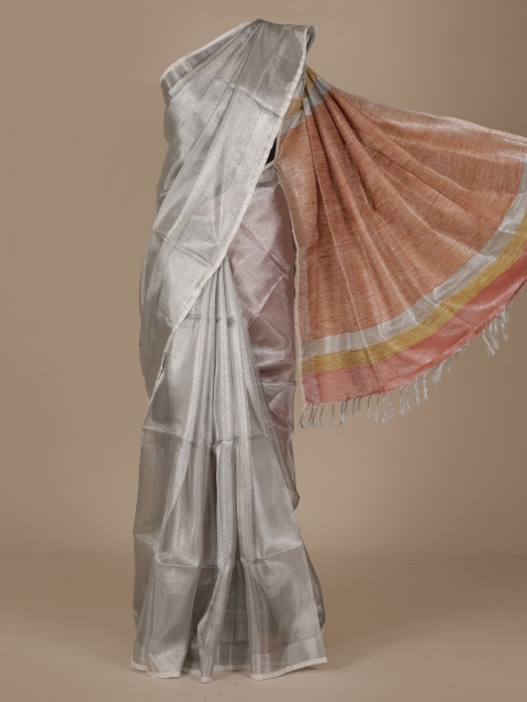 

Pothys Silver-Toned Solid Pure Linen Saree