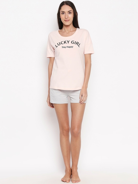 

XIN Women Pink & Grey Printed Night Suit