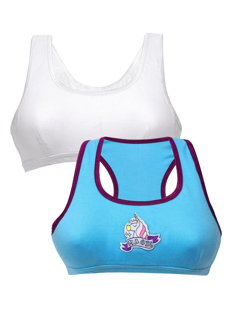 

DChica Girls Pack Of 2 Blue & White Non-Wired Non-Padded Beginner Sports Bras DCBRDC6455
