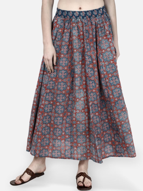 

Molcha Women Blue & Brown Ajrak Printed Flared Skirt