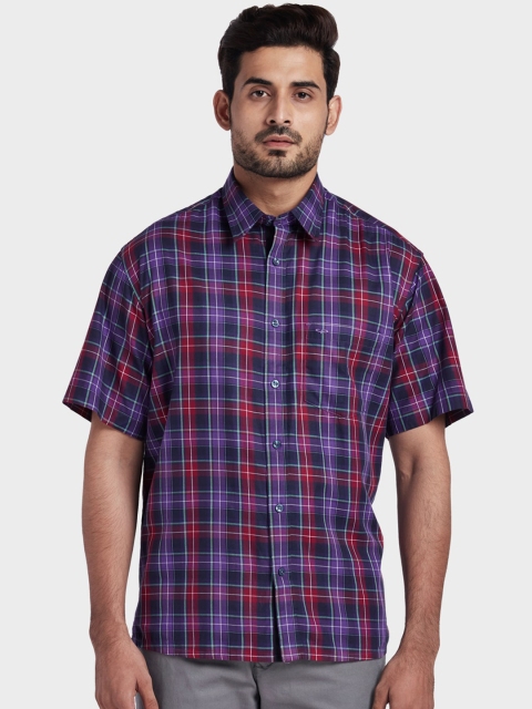 

ColorPlus Men Purple & Navy Blue Regular Fit Checked Casual Shirt