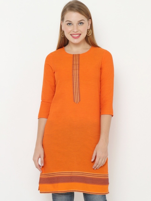 

SALWAR STUDIO Women Orange & Brown Solid Handloom Straight Kurti