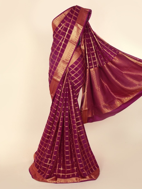 

Pothys Purple & Gold-Toned Pure Silk Woven Design Mysore Silk Saree
