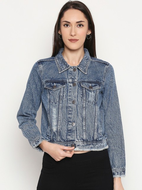 

People Women Blue Solid Denim Jacket