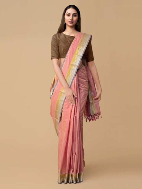 

Unnati Silks Pink Pure Cotton Solid Handloom Chettinad Saree