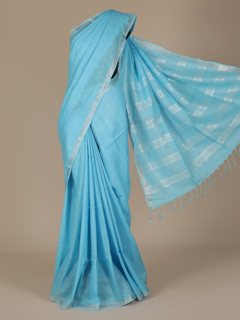 

Pothys Blue Solid Pure Linen Saree