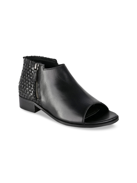 

Hydes N Hues Women Black Solid Leather Mid-Top Flat Boots