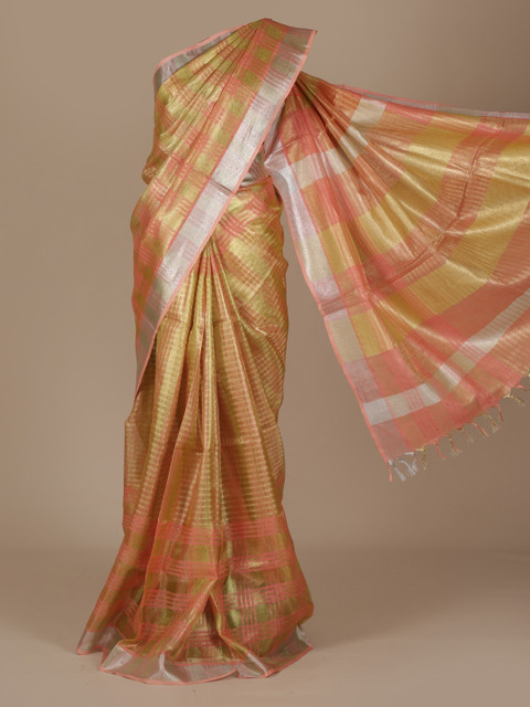 

Pothys Peach-Coloured Woven Design Pure Linen Saree