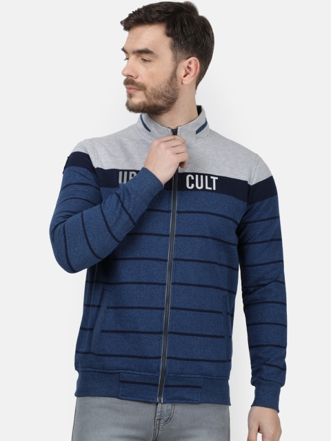 

Monte Carlo Men Navy Blue & Grey Striped Sweatshirt
