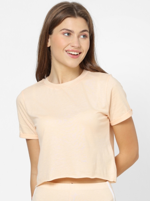 

FOREVER 21 Women Peach-Coloured Solid Boxy Top