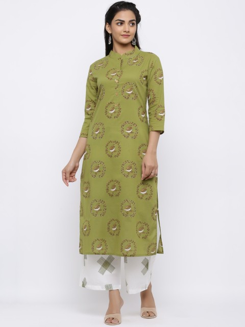 

Indi INSIDE Women Green Printed Straight Kurta