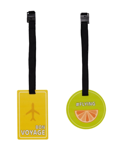 

Vdesi Unisex Set of 2 Printed Flying & Bon Voyage Luggage Tags, Yellow