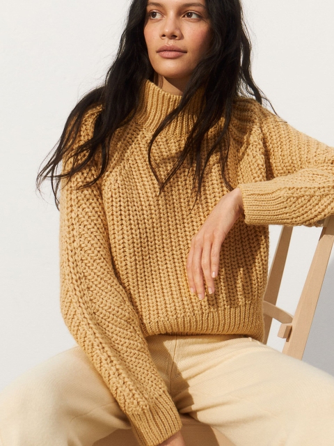 

H&M Women Yellow Self-Design Jumper