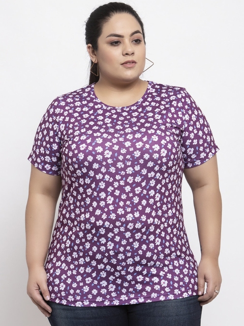 

plusS Women Purple Printed Round Neck T-shirt