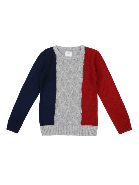 

Pantaloons Junior Boys Grey Melange & Navy Blue Colourblocked Pullover Sweater