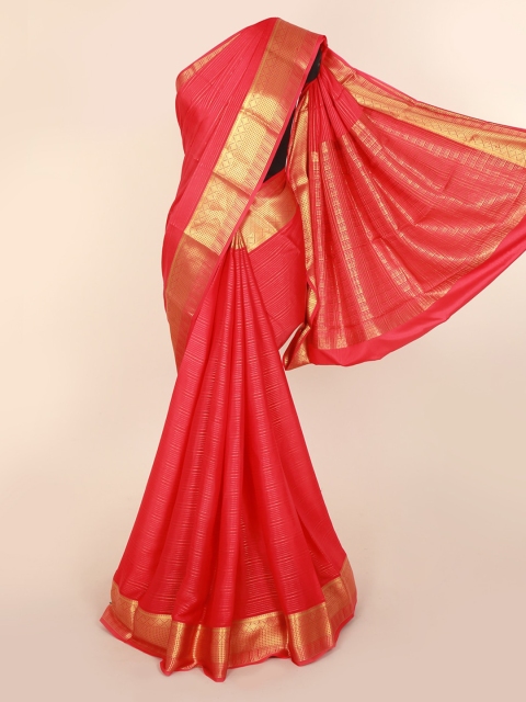 

Pothys Pink & Gold-Toned Pure Silk Woven Design Mysore Silk Saree