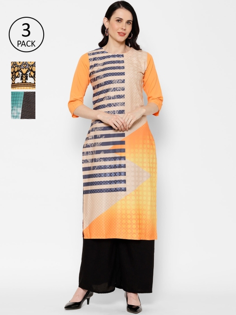 

7Threads Women Pack of 3 Printed Straight Kurta, Multi