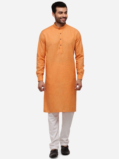 

JADE BLUE Men Orange Woven Design Straight Modi Kurta