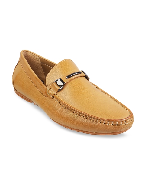

J.FONTINI Men Tan Brown Solid Leather Formal Loafers