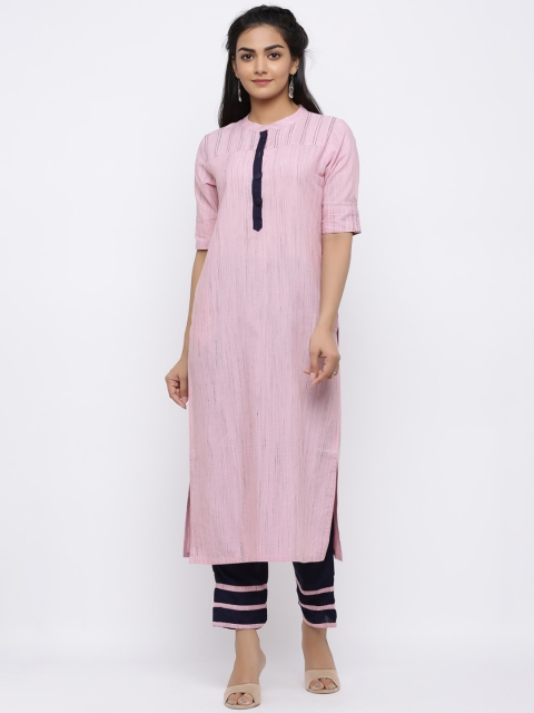 

Indi INSIDE Women Pink Striped Straight Kurta