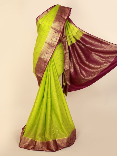 

Pothys Green & Violet Pure Silk Woven Design Mysore Silk Saree