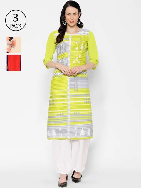 

7Threads Women Pack of 3 Printed Straight Kurta, Multi