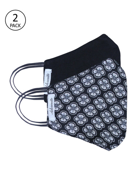 

ADORENITE Women Pack Of 2 Black & White Printed 2-Ply Reusable Protective Outdoor Masks