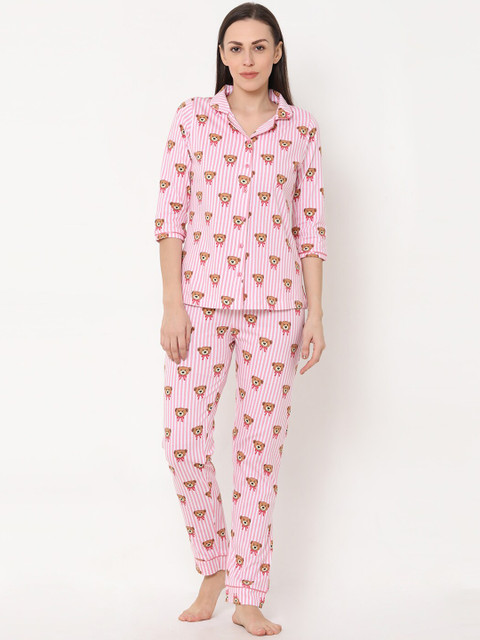 

Sweet Dreams Women Pink & White Printed Night Suit