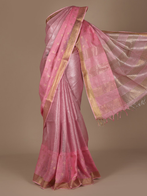 

Pothys Pink Solid Pure Linen Saree