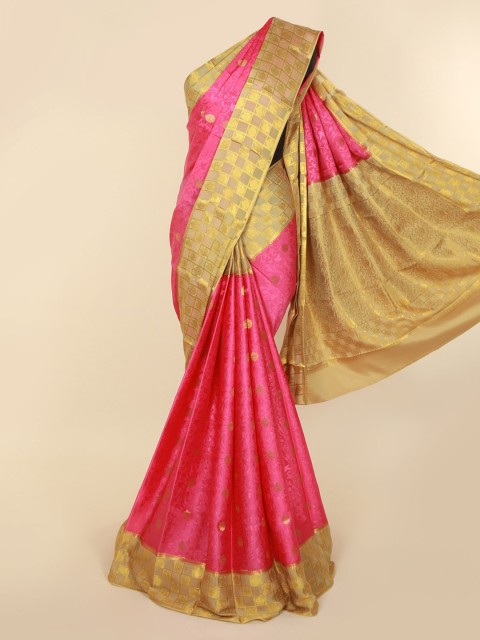

Pothys Pink & Gold-Toned Pure Silk Woven Design Mysore Silk Saree