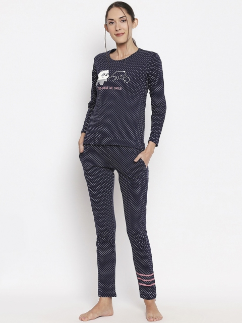 

XIN Women Navy Blue & White Printed Night Suit