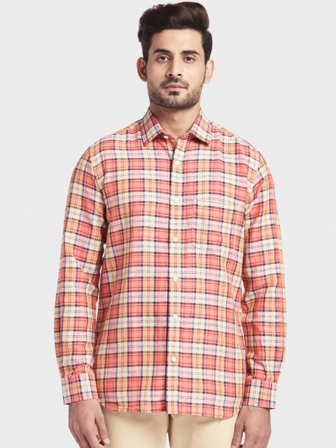 

ColorPlus Men Red & Yellow Tailored Fit Checked Casual Shirt