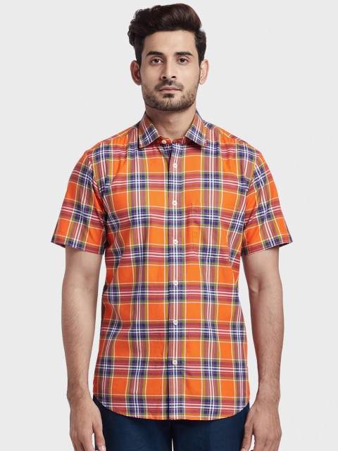 

ColorPlus Men Orange Tailored Fit Checked Casual Shirt