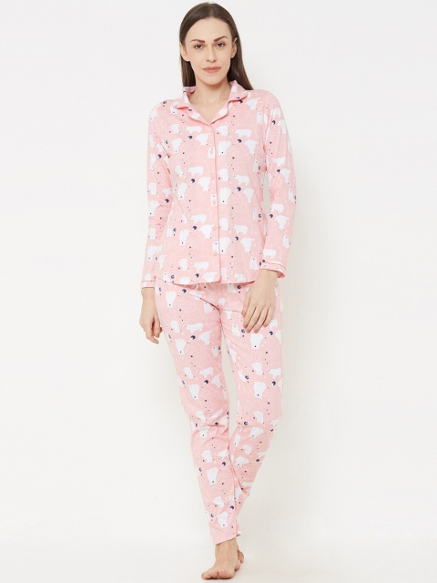 

Sweet Dreams Women Pink & White Printed Night Suit