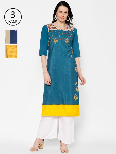 

7Threads Women Pack of 3 Printed Straight Kurta, Multi