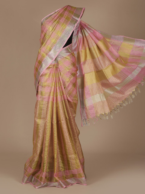 

Pothys Pink Woven Design Pure Linen Saree